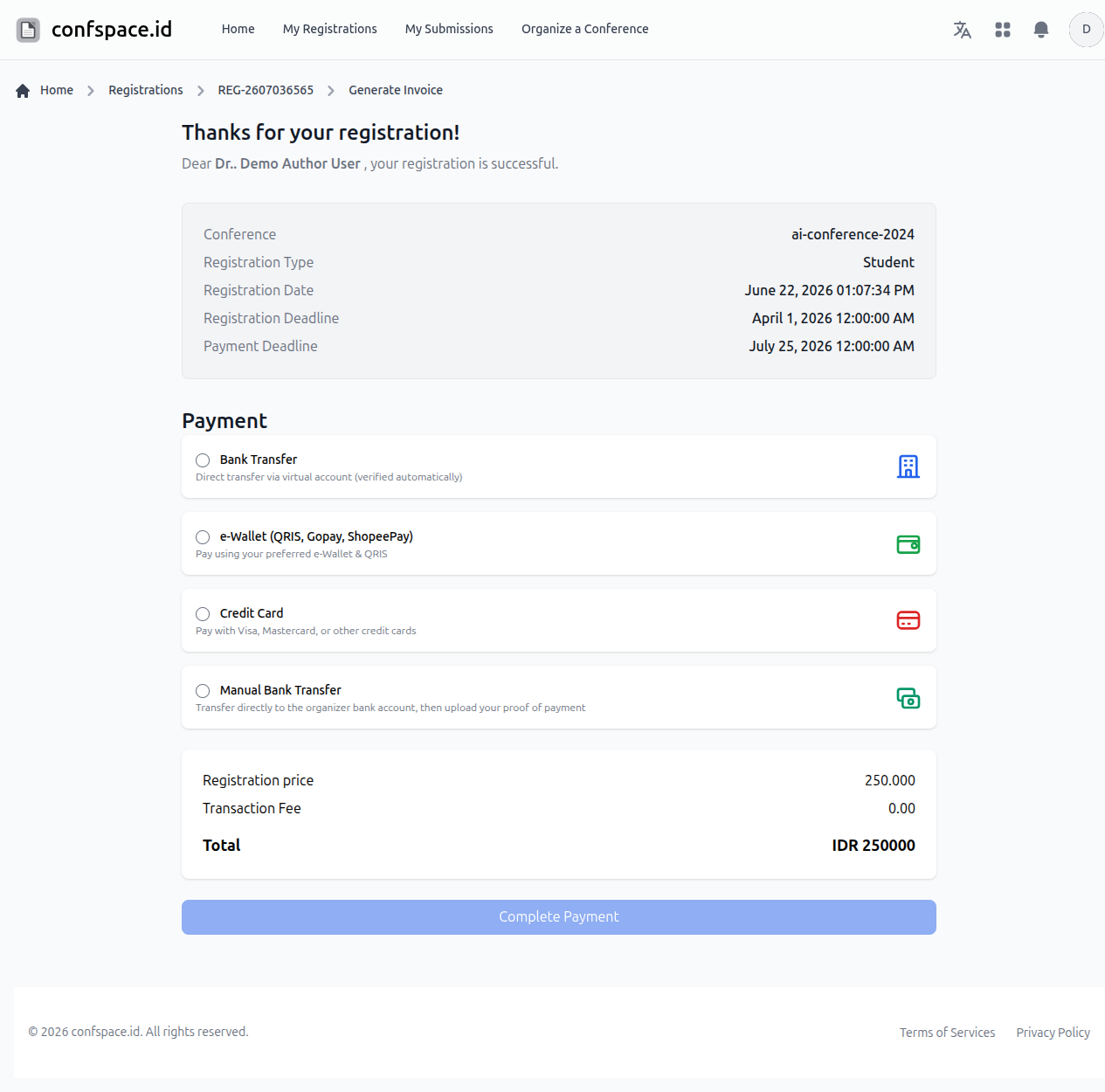 Invoice Payment Method Selection