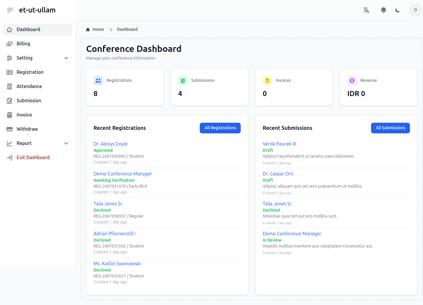 Conference Dashboard