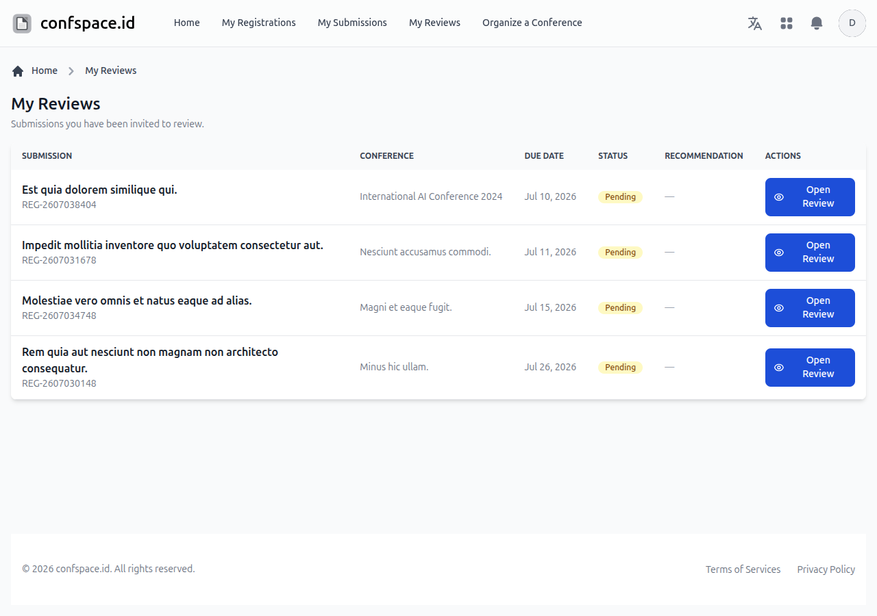 My Reviews Dashboard